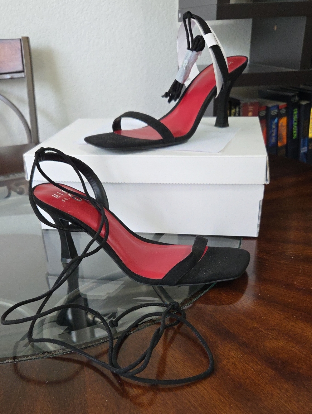 Mix No. 6 Black Strappy Heels with Red Insole